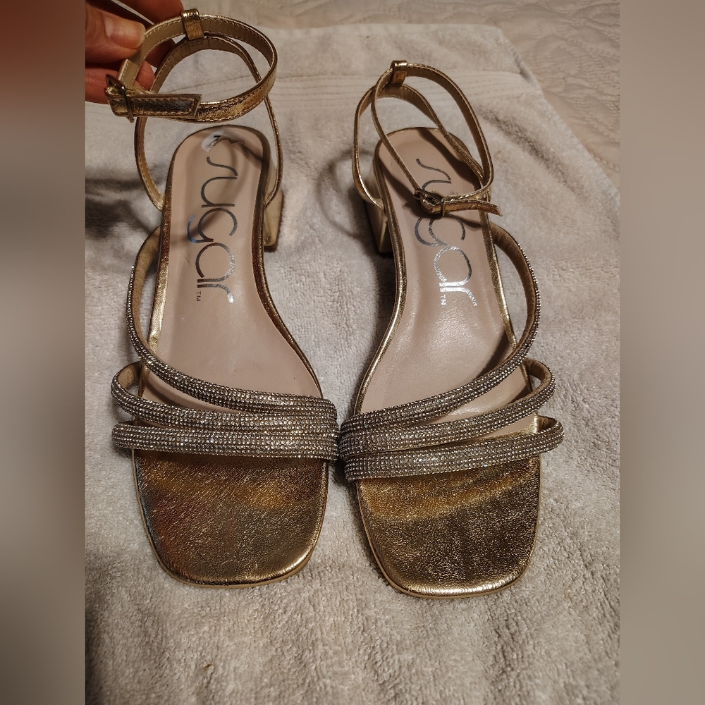 Sugar Gold Heeled Sandals with Strappy Design